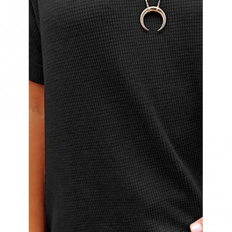 YIBOCK Women's Short Sleeve V Neck T Shirts Waffle Knit Casual Summer Tops Tees