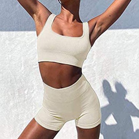 2021 Newest Women Sleeveless Ribbed Crop Tank High Waist Yoga shorts sport sets