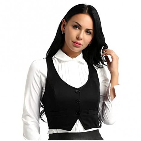 Aislor Women's V-Neck Slim Fit Waiter Tuxedo Bartender Racerback Vest Shirts Waistcoat Uniform