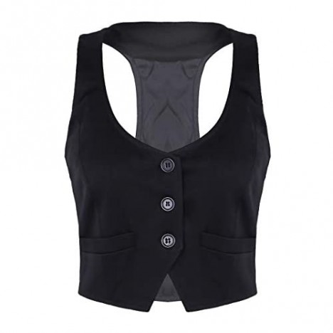 Aislor Women's V-Neck Slim Fit Waiter Tuxedo Bartender Racerback Vest Shirts Waistcoat Uniform