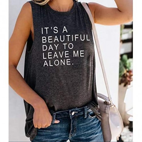 BOMYTAO It's A Beautiful Day to Leave Me Alone Tank Top for Women Funny Sarcastic Shirt Casual Letter Print Sleeveless Tshirt