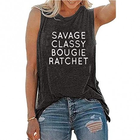 BOMYTAO Savage Classy Bougie Ratchet Tank Tops for Women Casual Sleeveless Letter Printed T-Shirts Vest