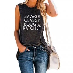 BOMYTAO Savage Classy Bougie Ratchet Tank Tops for Women Casual Sleeveless Letter Printed T-Shirts Vest