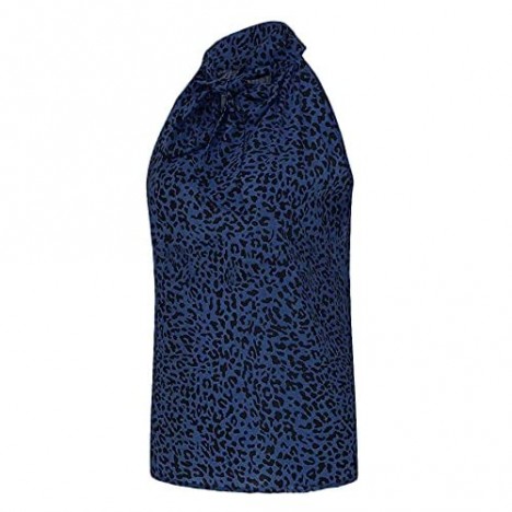 CHARTOU Women's Summer Halter Neck Leopard Print Pleated Sleeveless Chiffon Shirt Tops