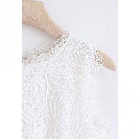 Chicwish Women's White/Black Diva Full Lace Crochet Round Neck Sleeveless Crop Top