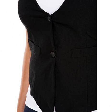 eVogues Black Button Front Sleeveless Vest Top