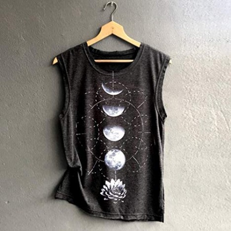 Fastbot women's Tank Tops Vest Sleeveless Moon Print Round Neck Tunic T Shirt Tee Comfy Soft Sport Casual Cute Comfy