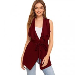 Floerns Women's Solid Waterfall Collar Sleeveless Wrap Belted Vest Cardigan
