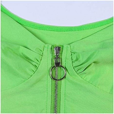 Jascaela Women Girls Sexy Zip Front Deep V Neck Crop Top Ruffle Sleeve Corset Cami Rave Club Shirt Vest