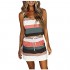 MAYW Womens Stripe Dress V Neck Swing Dress Casual Spaghetti Dresses with Belt