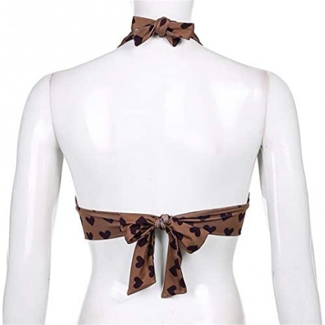 SAFRISIOR Women Heart Print Bustier Crop Top Sleeveless Tie Knot Backless Crop Halter Top Y2K Bralette Crop Tank Cami Top