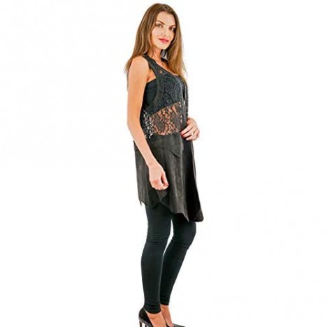 Vocal Suede Lace Vest - Lace Top with Soft Suede Edging and Flower Petal Bottom