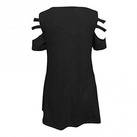 Women Short Sleeve Cut Out Cold Shoulder T Shirts Zipper V Neck Strap Sexy Low Cut Tops Summer Casual Plus Size Tunic