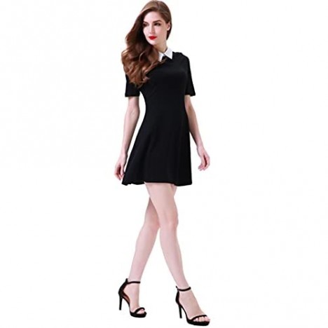 Aphratti Women's Short Sleeve Casual Peter Pan Collar Cute Fit and Flare Dress