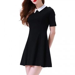 Aphratti Women's Short Sleeve Casual Peter Pan Collar Cute Fit and Flare Dress
