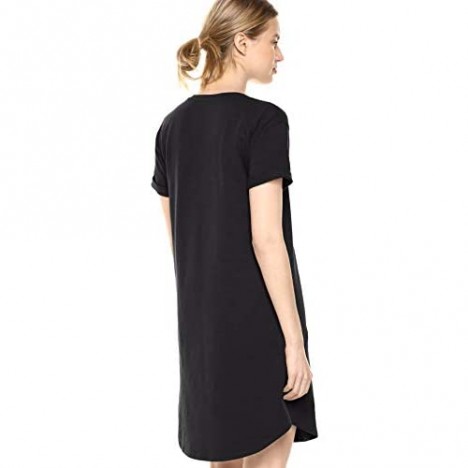 Daily Ritual Women's Lived-in Cotton Relaxed-Fit Roll-Sleeve V-Neck T-Shirt Dress