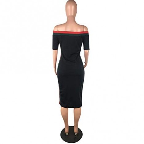 ECHOINE Womens Fashion Letter Print Off The Shoulder Sleeveless T Shirt Maxi Dress