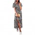 ECOWISH Women's Dresses Bohemian Wrap V Neck Short Sleeve Ethnic Style High Split Beach Maxi Dress