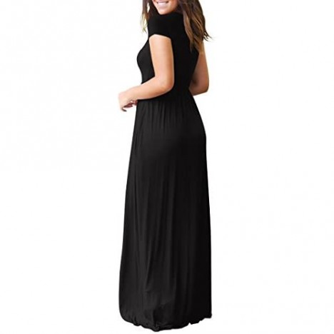 GRECERELLE Women's Short Sleeve Loose Plain Maxi Dresses Casual Long Dresses with Pockets