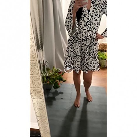 Happy Sailed Womens Long Sleve Leopard Print Tunic Shirt Dress V Neck Casual Loose Flowy Swing Shift Dresses S-XL