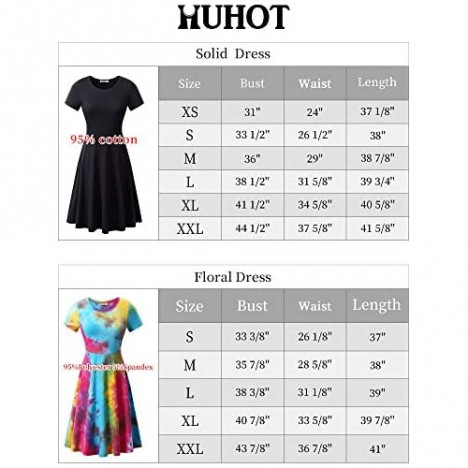 HUHOT Spring/Summer Casual Women Short Sleeve Round Neck A Line Fit and Flare Midi Skater Dress