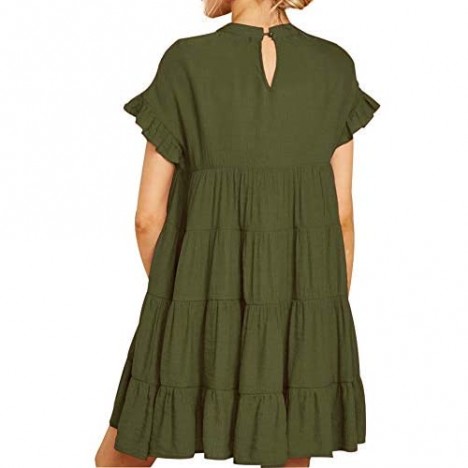 Joteisy Women’s O Neck Ruffle Short Sleeve Tiered Casual Mini Dress