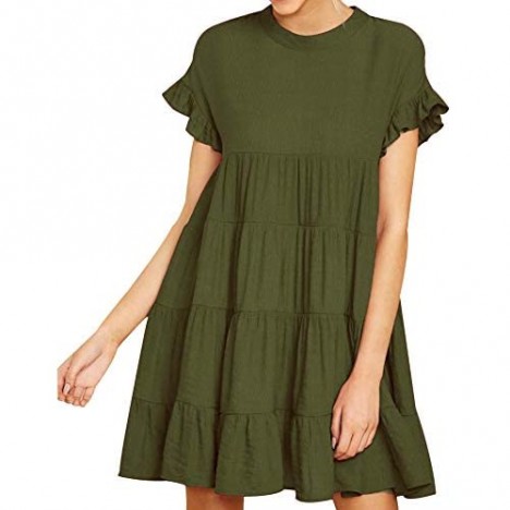 Joteisy Women’s O Neck Ruffle Short Sleeve Tiered Casual Mini Dress