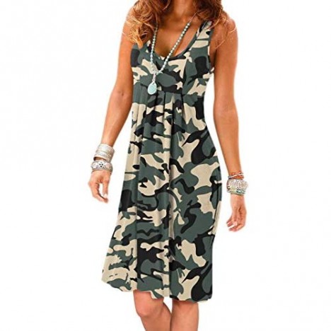 Jouica Women's Casual Summer Tank Sleeveless Knee Length Pleated Sun Dresses with Pockets