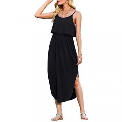 LILBETTER Women's Adjustable Strappy Split Summer Beach Casual Midi Dress