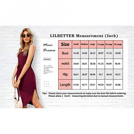 LILBETTER Women's Casual V-Neck Sleeveless Side Split Drawstring Waist Midi Length Vest Dress with Pocket