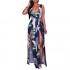 Meenew Women's Sleeveless V Neck Boho Floral Print Beach High Split Maxi Dress