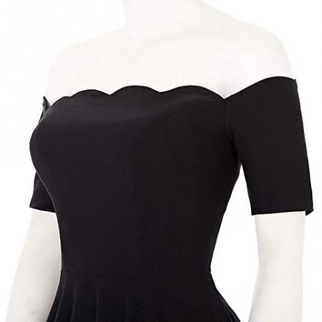 PAUL JONES Women's 1950s Off Shoulder Swing Dress Knee Length Vintage Dress