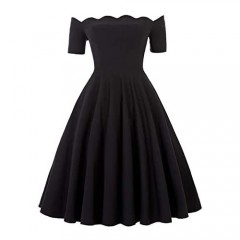 PAUL JONES Women's 1950s Off Shoulder Swing Dress Knee Length Vintage Dress