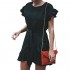 Relipop Women's Dress Solid Fishtail Short Sleeve Wrap Ruffle Hem Mini Short Dresses
