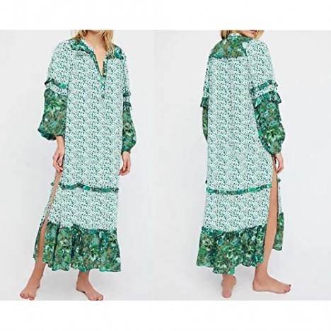 R.Vivimos Women's Long Sleeve Floral Print Bohemian Maxi Dresses with Slit
