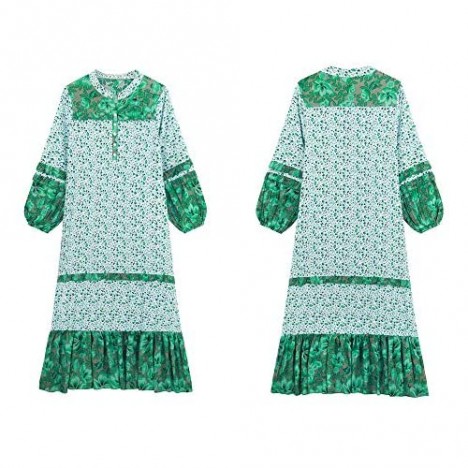 R.Vivimos Women's Long Sleeve Floral Print Bohemian Maxi Dresses with Slit