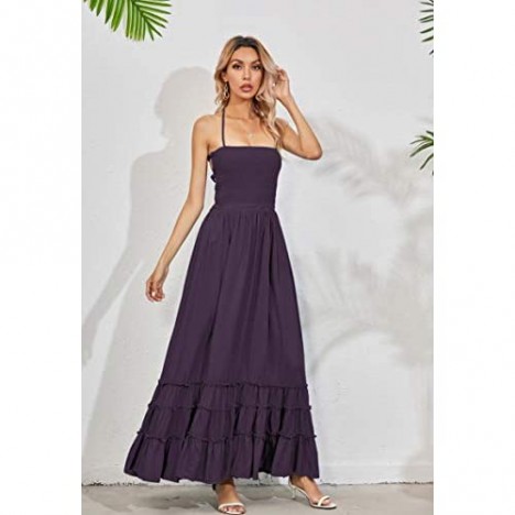 R.Vivimos Womens Summer Cotton Sexy Blackless Long Dresses