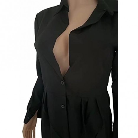 Sexy Mini Shirt Dress for Women - Casual Button Down Blouse Long Sleeve V Neck Belted Shirts Blouse Top Short Dress