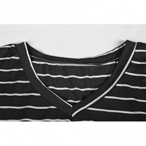 Tongmingyun Womens Plus Size Maxi Dresses Striped V Neck Short Sleeve T Shirt Casual Summer Long Dress with Pockets
