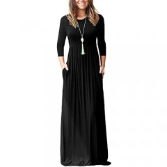 WNEEDU Women's 3/4 Sleeve Loose Casual Long Maxi Dresses with Pockets